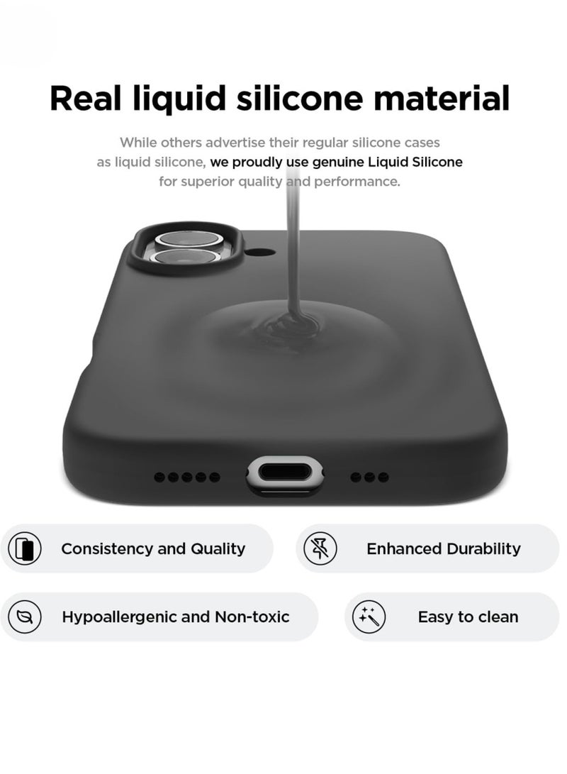 ELTRAZONE Liquid Silicone iPhone 16 Plus Case Cover - Full Body Protection, Shockproof, Slim, Anti-Scratch, Soft Microfiber Lining (Black) - Image 2