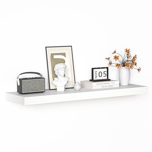 Floating Shelves  103 Inch Deep Wall Shelf for Decor  Storage  Wall Mounted Display Shelving with Invisible HeavyDuty Metal Bracket  36 W x 103 D x 18 H  Set of 1  Rustic White