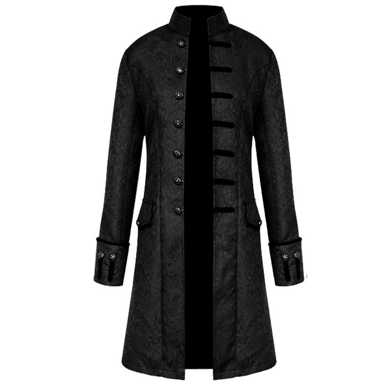 H&ZY Men Steampunk Vintage Jacket Halloween Costume Retro Gothic Victorian Frock Coat Uniform Black - Image 5
