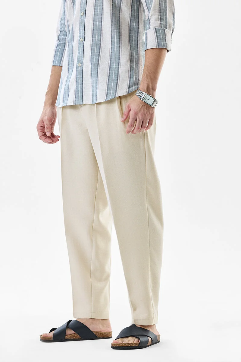 SNITCH Beige Textured Regular Fit Casual Trousers