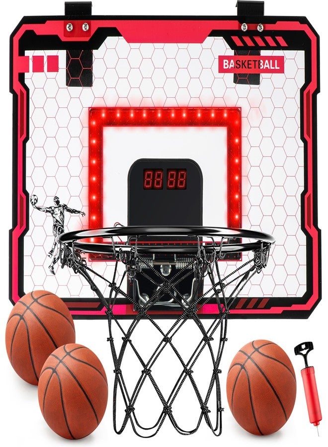 VROGTIK Indoor Basketball Hoop for Kids with Red Led Lights Mini Basketball Hoop with Scoreboard Over The Door Basketball Hoops Birthday Gifts for Kid Basketball Toys for 4-12 Year Old Boys Girls - Image 1