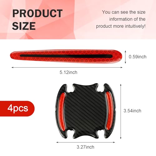 Ferianl 8PCS 3D Carbon Fiber Car Door Handle Protector Sticker, Universal Auto Door Handle Anti Scratch Cover Guard, Car Outdoor Safety Reflective Strips, Paint Guard Protective Films(Red) - Image 2