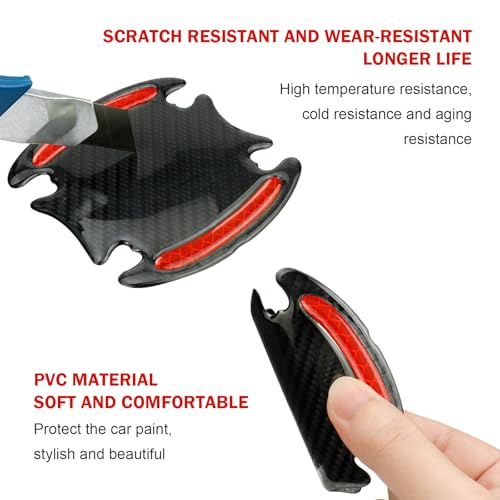Ferianl 8PCS 3D Carbon Fiber Car Door Handle Protector Sticker, Universal Auto Door Handle Anti Scratch Cover Guard, Car Outdoor Safety Reflective Strips, Paint Guard Protective Films(Red) - Image 3