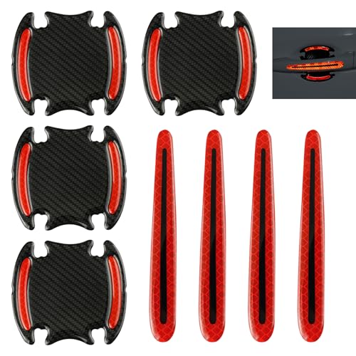 Ferianl 8PCS 3D Carbon Fiber Car Door Handle Protector Sticker, Universal Auto Door Handle Anti Scratch Cover Guard, Car Outdoor Safety Reflective Strips, Paint Guard Protective Films(Red) - Image 1