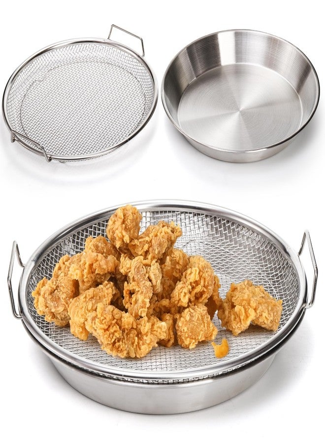 Tlence 10.3" Kitchen Oil Filter Tray, Stainless Steel Air Fryer Mesh Pan, Draining Basket Accessories for Fried Food, Cooking Net Strainer Colander for Barbecue Grill Vegetable Dessert - Image 1