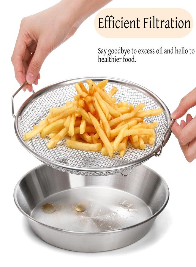 Tlence 10.3" Kitchen Oil Filter Tray, Stainless Steel Air Fryer Mesh Pan, Draining Basket Accessories for Fried Food, Cooking Net Strainer Colander for Barbecue Grill Vegetable Dessert - Image 3