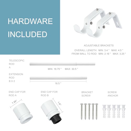 Byondeth Curtain Rods for Windows 16 to 48 or 60 Inches Max Adjustable Length 1 Inch Diameter Window Curtain Rod with Aluminium End Cap, White - Image 4