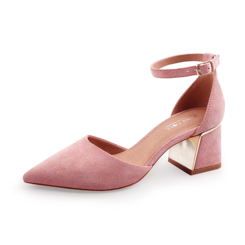 BCTEX COLL Womens Pointed Toe Pumps Shoes Ankle Strap Chunky Low Heels Metal Lined Sandals Designed for Women(pi8) Pink - Image 1