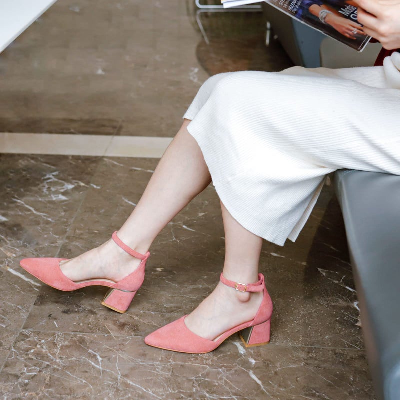 BCTEX COLL Womens Pointed Toe Pumps Shoes Ankle Strap Chunky Low Heels Metal Lined Sandals Designed for Women(pi8) Pink - Image 3