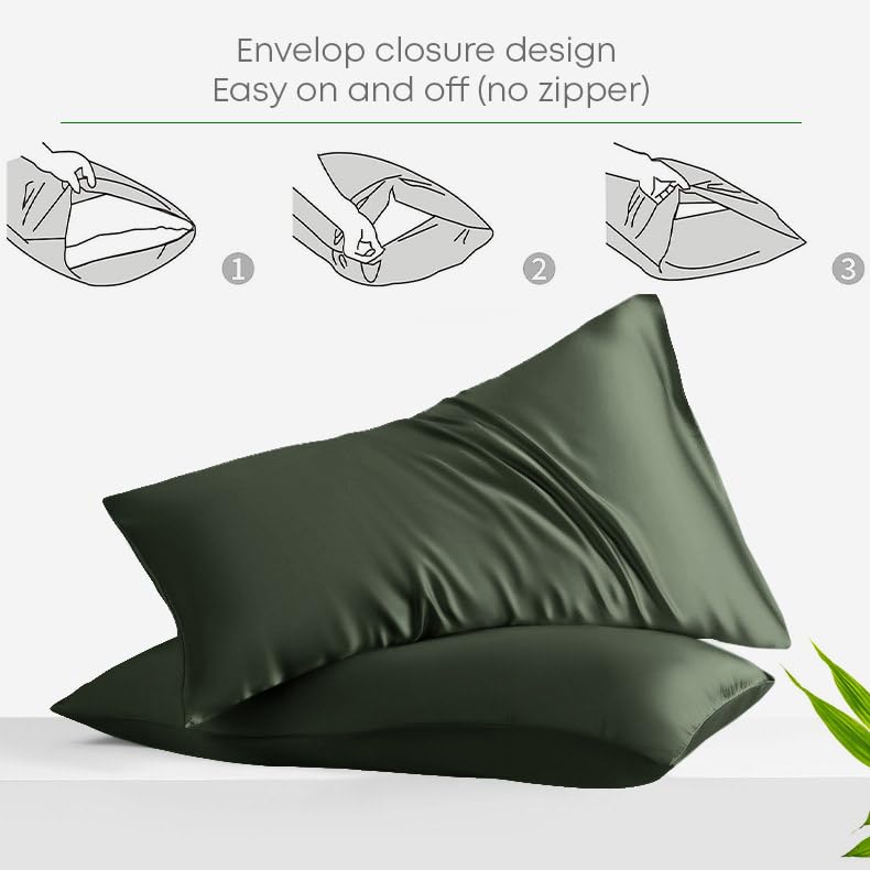 LINENWALAS 100% Organic Vegan Bamboo Silk 300 TC Solid Bedsheet for Single Bed Size Bedding with Pillow Cover for Bedroom, Soft Smooth Hotel Quality Flat Sheets for Summer (90x60 Inch, Avocado Green) - Image 3