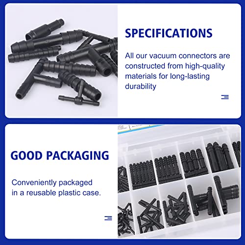 BUSY-CORNER Vacuum Connector Assortment Heat Resistance 240℃（460℉）Automotive Vacuum Tubing Connector Vacuum Tee Connector Assortment Kit Nylon 113 Pieces BUSY-CORNER - Image 5