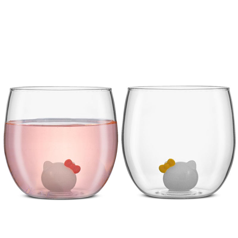 JoyJolt Hello Kitty  Mimmy 3D Icon Short Drinking Glasses Set of 2 135oz Stemless Tumblers Glassware Sanrio Stuff for Adults