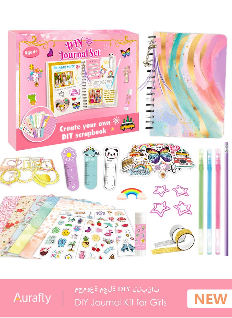 Aurafly DIY Journal Kit For Girls, Scrapbook And Diary Supplies Set, Gift For Girls Art And Crafts Toys For Kids, DIY Journal Set, Ideal Gifts For 7 8 9 10 11 12 13 14 Year Old Girl (Pink)  - Image 1