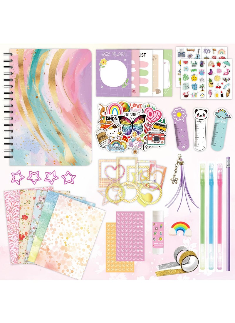 Aurafly DIY Journal Kit For Girls, Scrapbook And Diary Supplies Set, Gift For Girls Art And Crafts Toys For Kids, DIY Journal Set, Ideal Gifts For 7 8 9 10 11 12 13 14 Year Old Girl (Pink)  - Image 3
