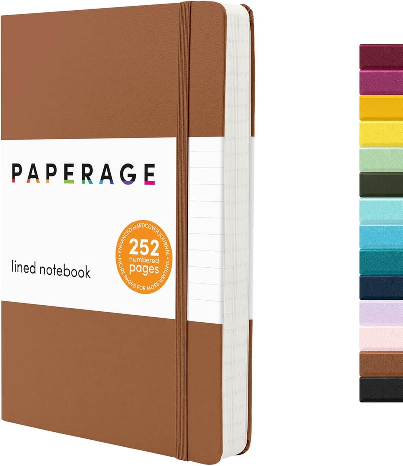 ببرج دفتر يوميات PAPERAGE مسطر، (كونياك)، 252 صفحة، مقاس متوسط 5.6 بوصة × 8 بوصة - ورق سميك 100 جرام – دفتر يوميات بغلاف صلب للعمل، المدرسة وتدوين الملاحظات - Image 1