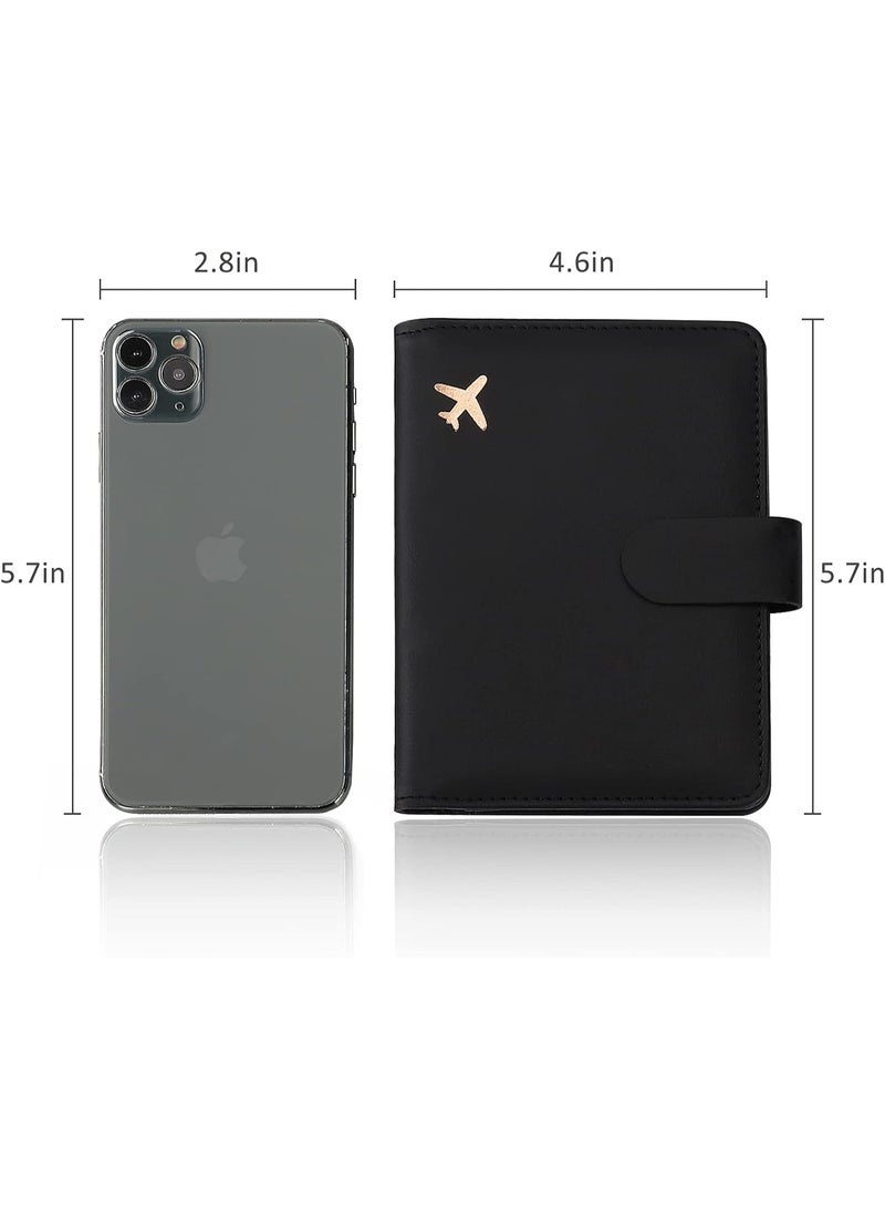 2PCS Leather Passport Holder Case, Waterproof RFID Blocking Travel Wallet Passport Holder With Pen Pouch, Passport Book For Women/Men(Black and Grey) - Image 4