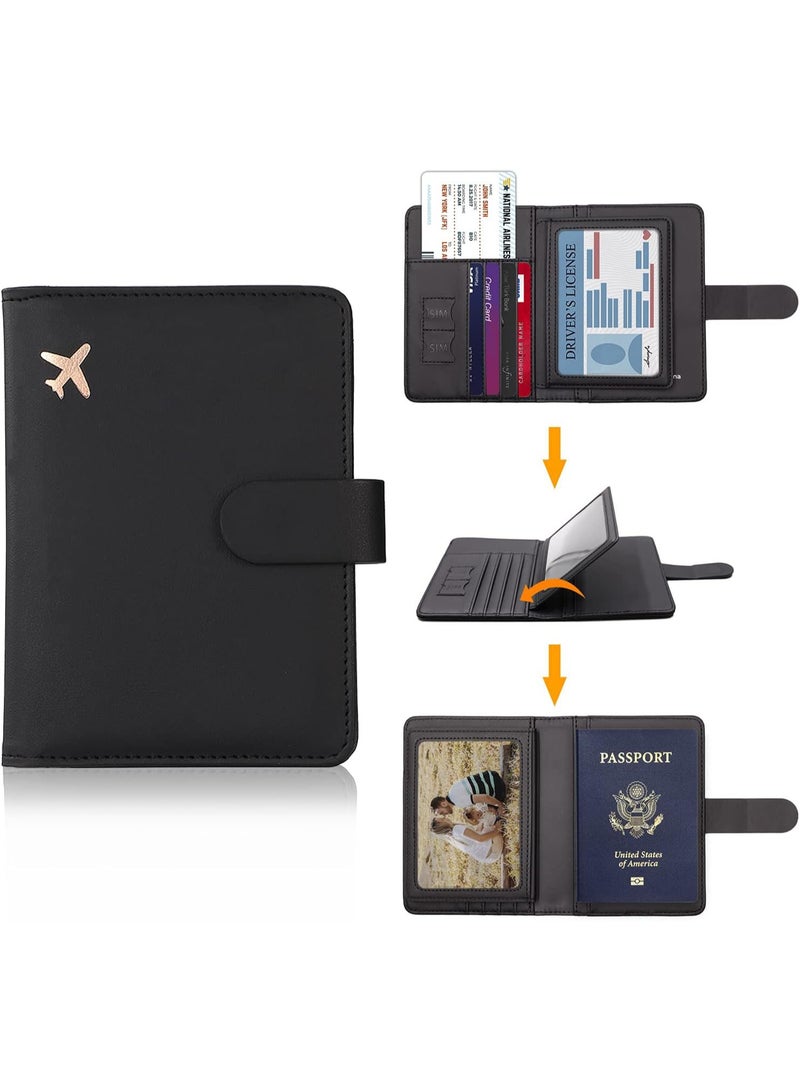 2PCS Leather Passport Holder Case, Waterproof RFID Blocking Travel Wallet Passport Holder With Pen Pouch, Passport Book For Women/Men(Black and Grey) - Image 5
