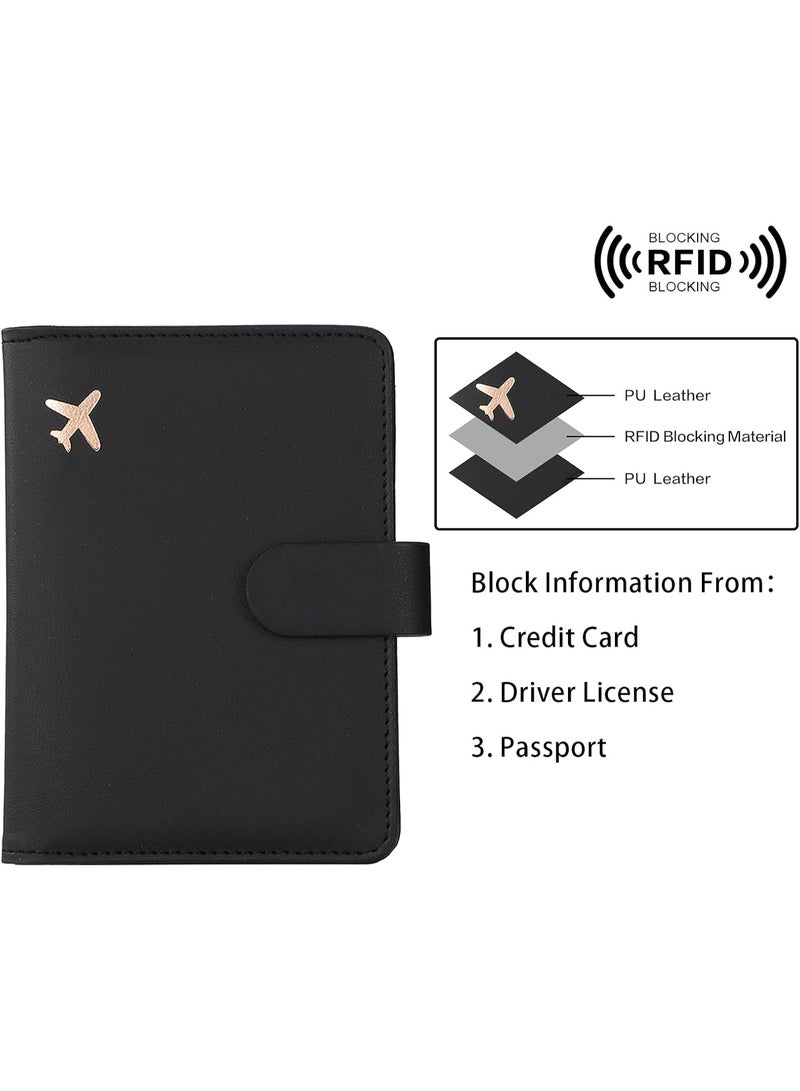 2PCS Leather Passport Holder Case, Waterproof RFID Blocking Travel Wallet Passport Holder With Pen Pouch, Passport Book For Women/Men(Black and Grey) - Image 3