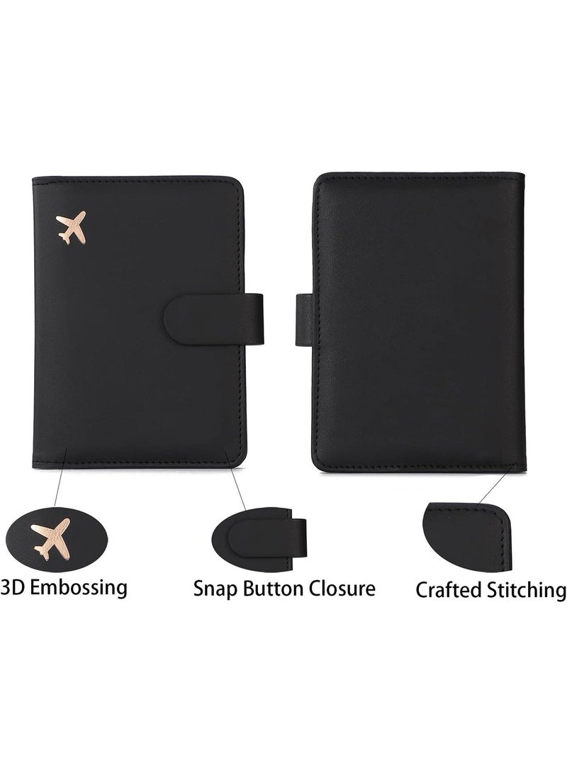 2PCS Leather Passport Holder Case, Waterproof RFID Blocking Travel Wallet Passport Holder With Pen Pouch, Passport Book For Women/Men(Black and Grey) - Image 2