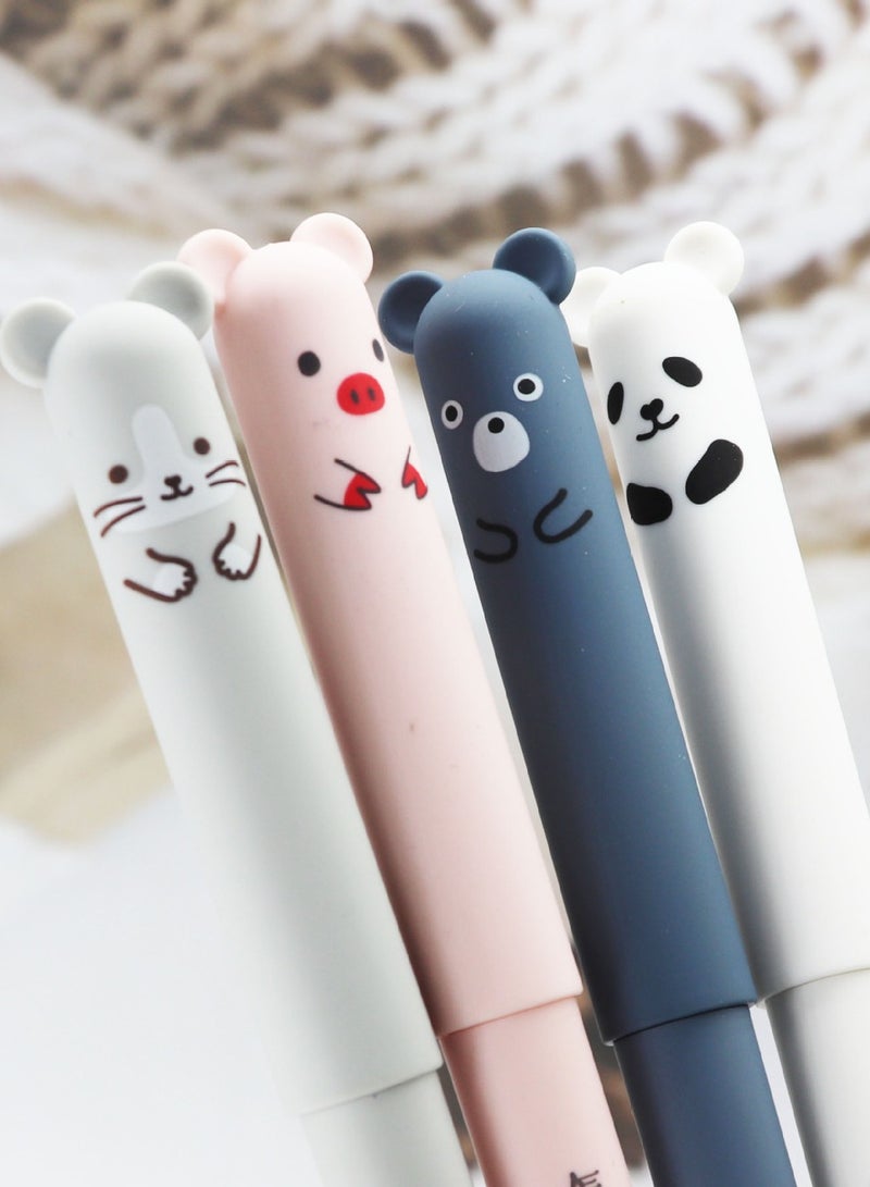 Generic 4-Piece Animal Pattern Erasable Gel Pen Blue/Black  - Image 1