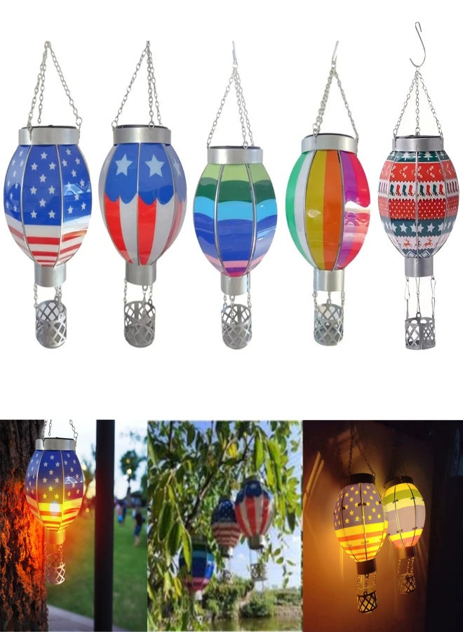 Color hot air balloon with hook solar light, solar hot air balloon light, indoor and outdoor color metal solar light lawn porch tree courtyard warm light decorative light - Image 2