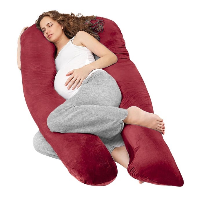 USHAPED MATERNITY PILLOW PREGNANCY POSTPARTUM SUPPORT FOR BACK PAIN SCIATICA BREASTFEEDING SLEEP WITH SOFT VELVET REMOVABLE COVER MAROON