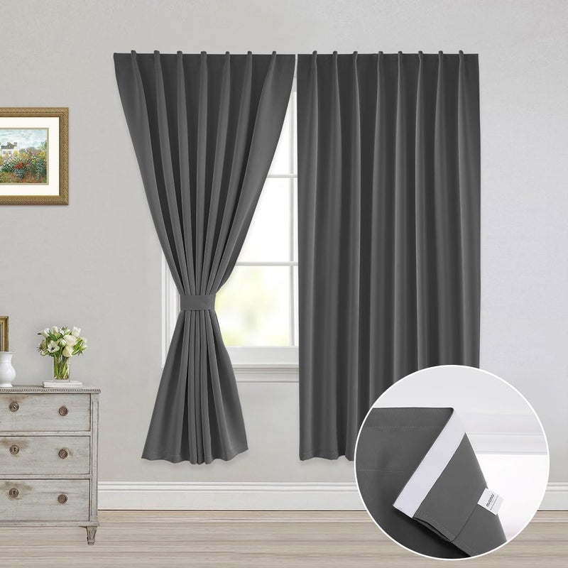 Muamar 2pcs Self Adhesive 100% Blackout Curtains for Bedroom Portable Curtains Easy Install  Rental House Curtains Temporary Curtains Grey 52"" W X 63"" L - Image 1
