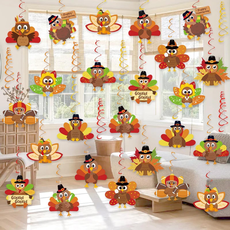Sereliy Thanksgiving Hanging Ceiling Decorations 24pcs Hanging Swirls Turkey Decorations Friendsgiving Thanksgiving Party Decor for Home Classroom Office - Image 2