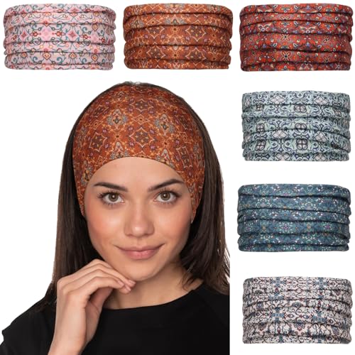 Cobahom 6 Pcs Wide Headbands for Women Non Slip Soft Fabric Hair Wrap Boho Head Bands Elastic Sport Hair Bands for Workout Yoga Running (Retro Flower) - Image 1