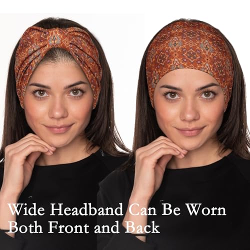 Cobahom 6 Pcs Wide Headbands for Women Non Slip Soft Fabric Hair Wrap Boho Head Bands Elastic Sport Hair Bands for Workout Yoga Running (Retro Flower) - Image 5