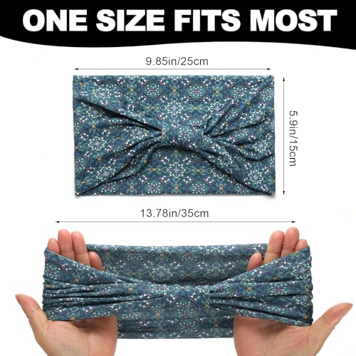 Cobahom 6 Pcs Wide Headbands for Women Non Slip Soft Fabric Hair Wrap Boho Head Bands Elastic Sport Hair Bands for Workout Yoga Running (Retro Flower) - Image 3