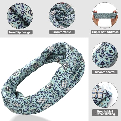 Cobahom 6 Pcs Wide Headbands for Women Non Slip Soft Fabric Hair Wrap Boho Head Bands Elastic Sport Hair Bands for Workout Yoga Running (Retro Flower) - Image 4