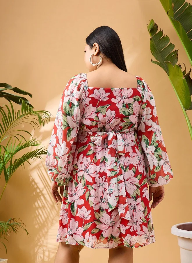 SASSAFRAS Floral Printed Fit & Flare Dress for Women