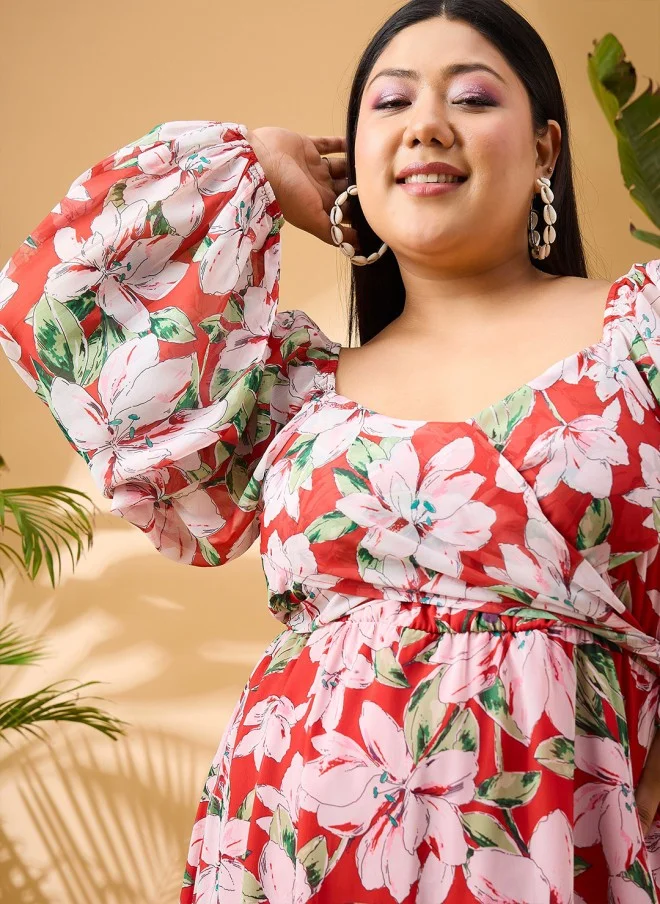 SASSAFRAS Floral Printed Fit & Flare Dress for Women