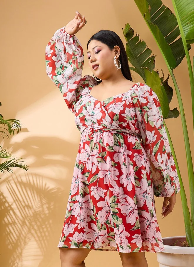 SASSAFRAS Floral Printed Fit & Flare Dress for Women