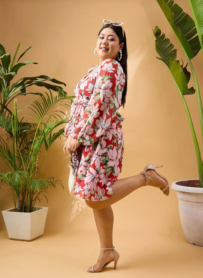 SASSAFRAS Floral Printed Fit & Flare Dress for Women
