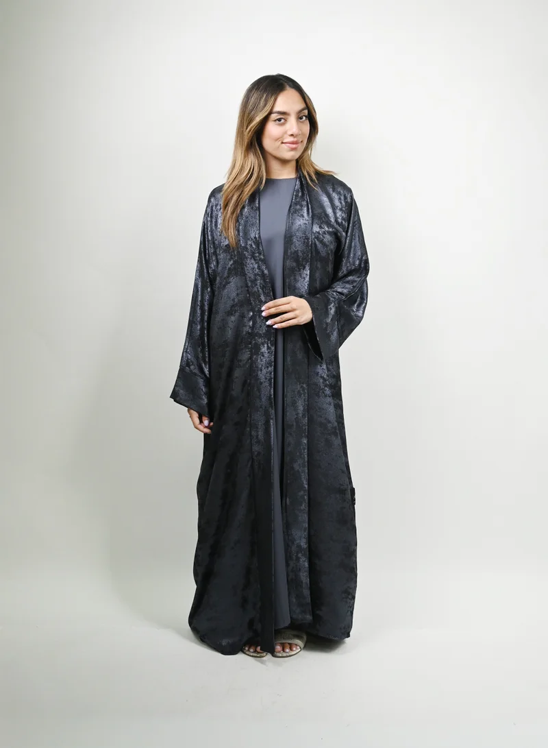 JAMEELA Midnight Glitz Navy Blue Satin Foil Abaya