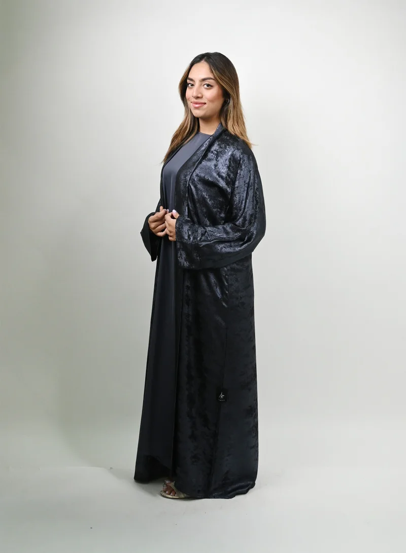 JAMEELA Midnight Glitz Navy Blue Satin Foil Abaya