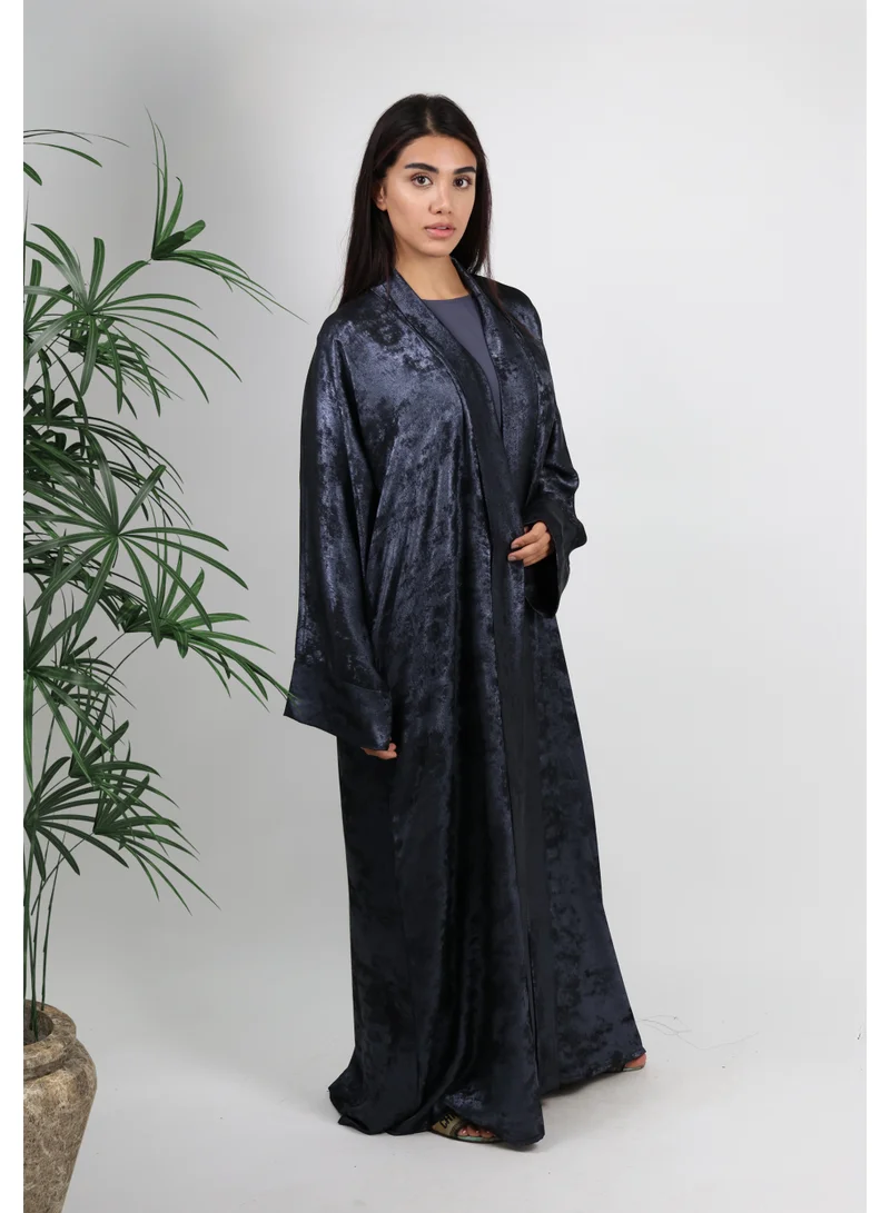 JAMEELA Deep Navy (Appears Black) Satin Foil Abaya – Midnight Glitz