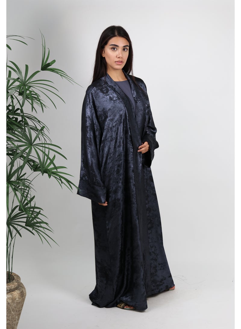 JAMEELA Deep Navy (Appears Black) Satin Foil Abaya – Midnight Glitz - Image 2