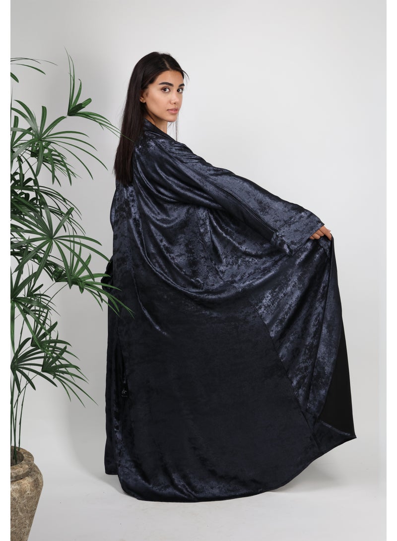 JAMEELA Deep Navy (Appears Black) Satin Foil Abaya – Midnight Glitz - Image 4