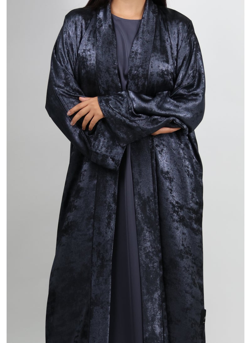 JAMEELA Deep Navy (Appears Black) Satin Foil Abaya – Midnight Glitz - Image 5