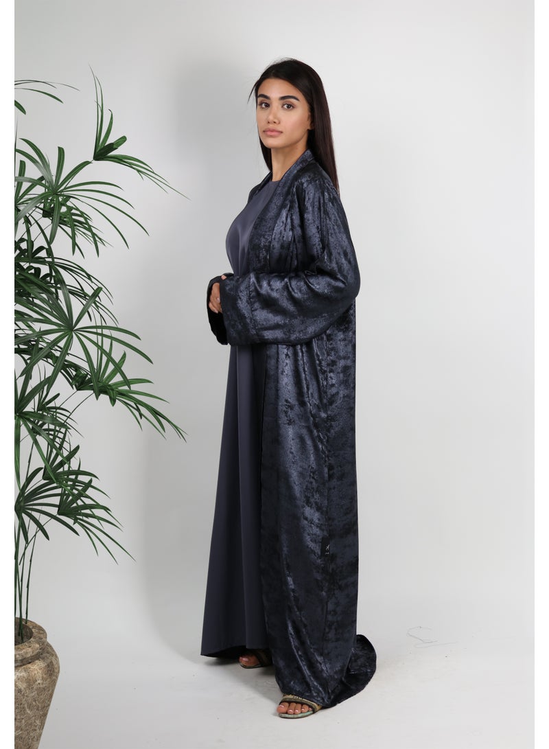 JAMEELA Deep Navy (Appears Black) Satin Foil Abaya – Midnight Glitz - Image 3