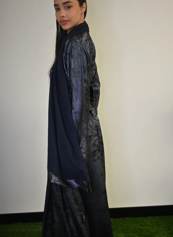 JAMEELA Midnight Glitz Navy Blue Satin Foil Abaya