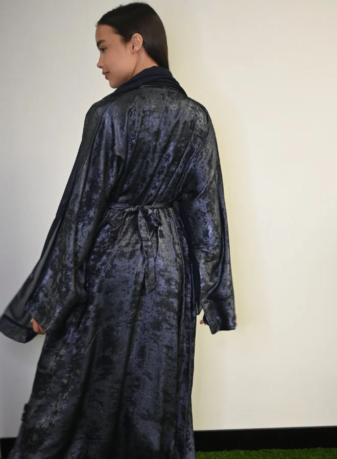 JAMEELA Midnight Glitz Navy Blue Satin Foil Abaya