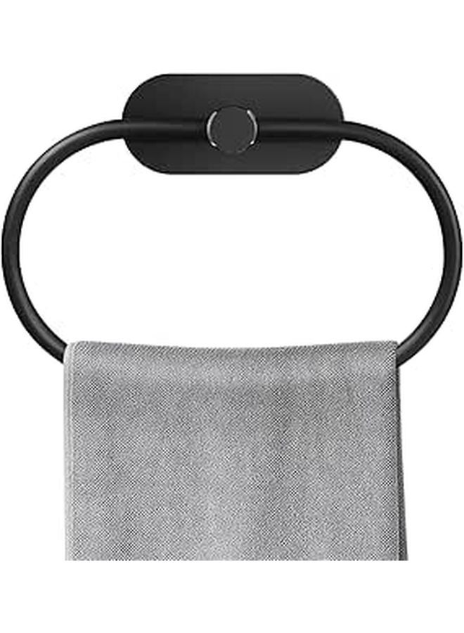 Black Oval Stainless Steel Adhesive Wall Mounted Towel Ring Holder For Bathroom 1 Piece - Image 1