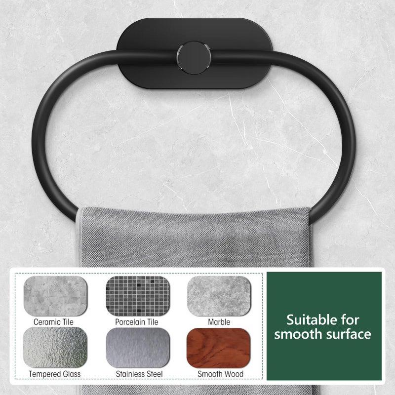 Black Oval Stainless Steel Adhesive Wall Mounted Towel Ring Holder For Bathroom 1 Piece - Image 4