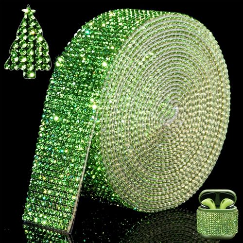 Locacrystal Bling Crystal Rhinestone Ribbon SelfAdhesive Ironon DIY Glitter Diamond Stickers for Crafts Cars Clothing Decoration106inch 3Yards Green - Image 1