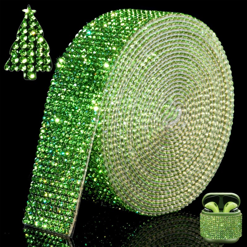 Locacrystal Bling Crystal Rhinestone Ribbon SelfAdhesive Ironon DIY Glitter Diamond Stickers for Crafts Cars Clothing Decoration106inch 3Yards Green - Image 3