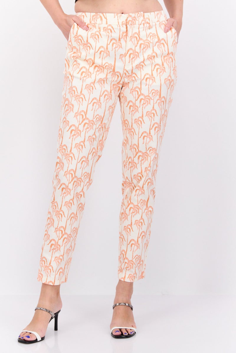 Scotch & Soda Women Slim Fit Allover Print Chino Pants, White Combo - Image 1